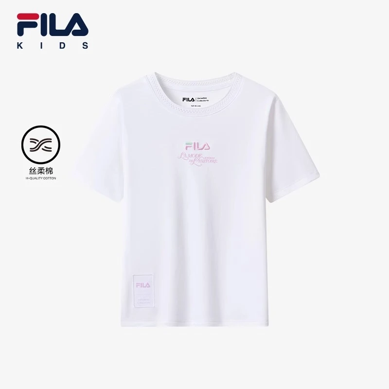FILA斐乐女中大童【丝柔棉】夏季儿童透气运动短袖T恤K12G424101