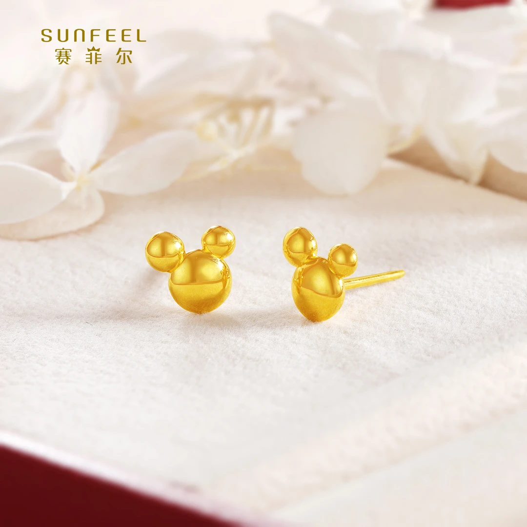 SUNFEEL/赛菲尔【十一店】足金5D时尚米奇头耳钉5DE00201