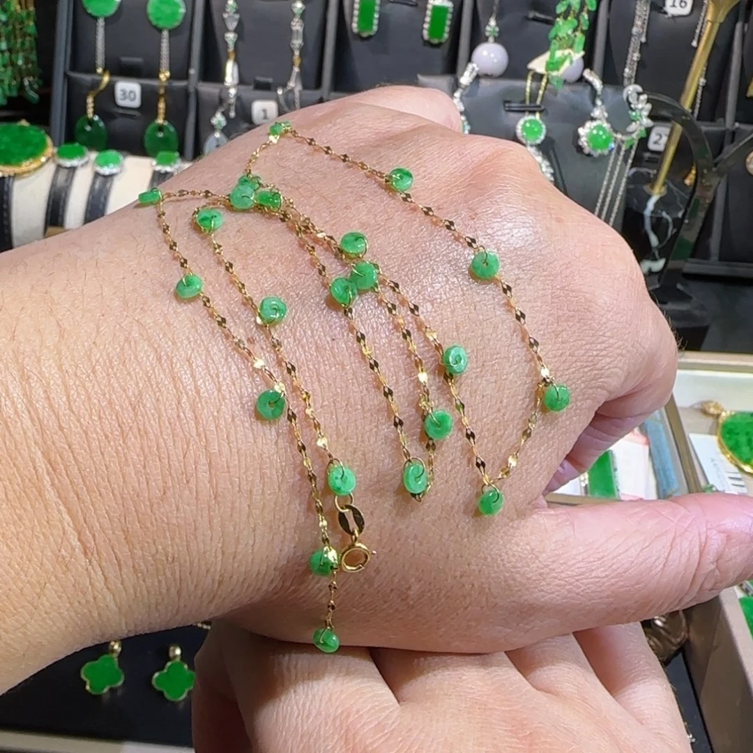 翡翠18K金镶嵌颈饰满天星45cm