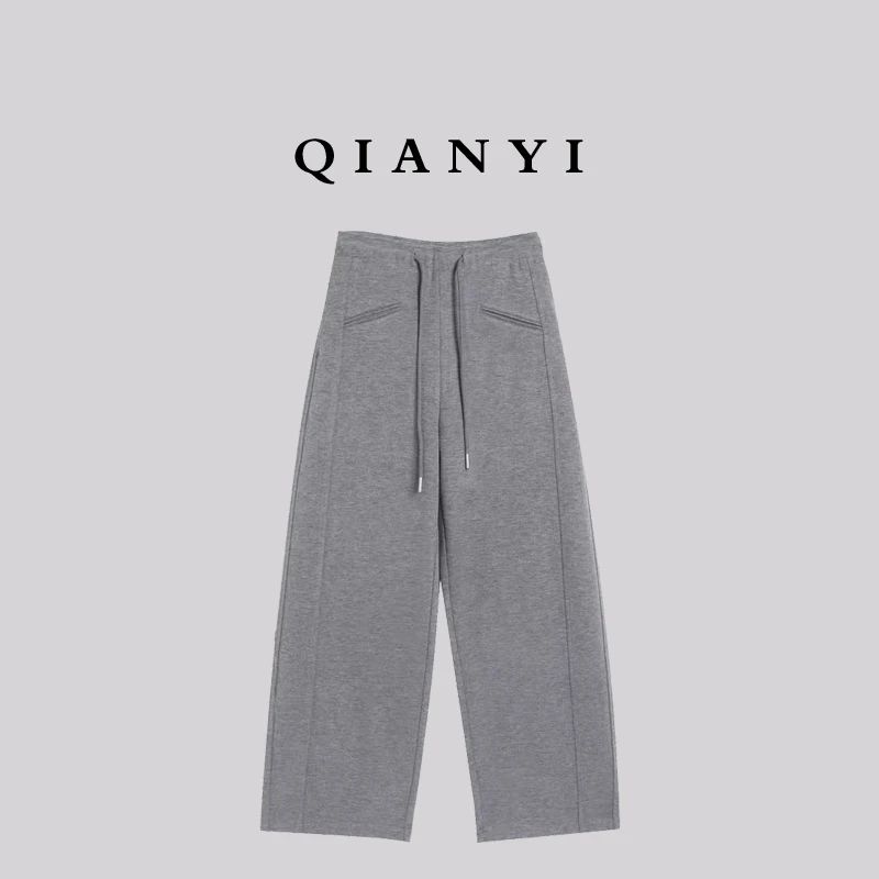 QIAN YI | 秋冬季新款时尚抽绳松紧腰休闲长裤子弯刀羊毛裤1187