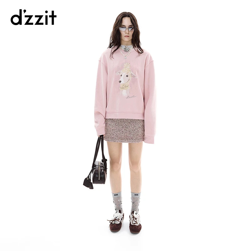 【商场同款新品】dzzit地素卫衣25冬圆领宽松休闲上衣女3J4J1101G