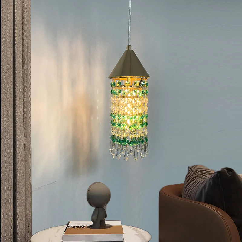 轻奢水晶床头吊灯现代简约高级感吧台玄关创意客厅卧室小吊灯