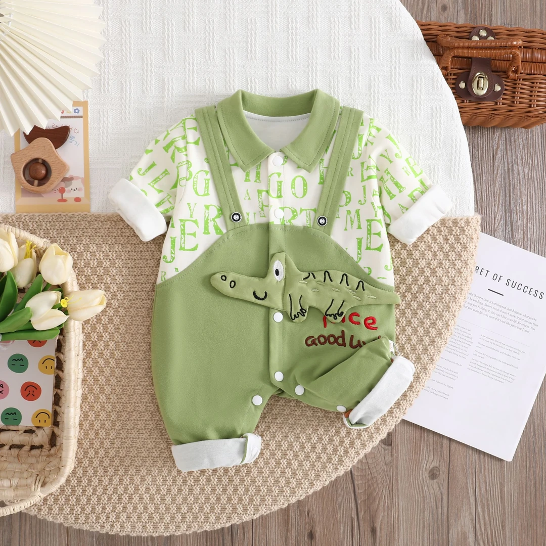 春款小鳄鱼纯棉连体哈衣 新生儿 婴幼儿