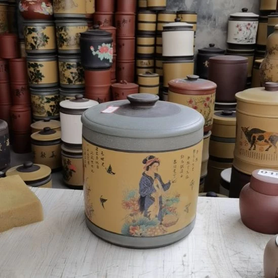 紫砂茶叶罐八饼装美女图4