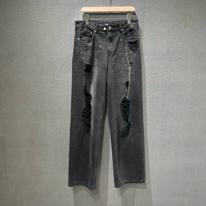 99新 WE11 DONE (pm)破坏泼墨牛仔裤 m码/2080