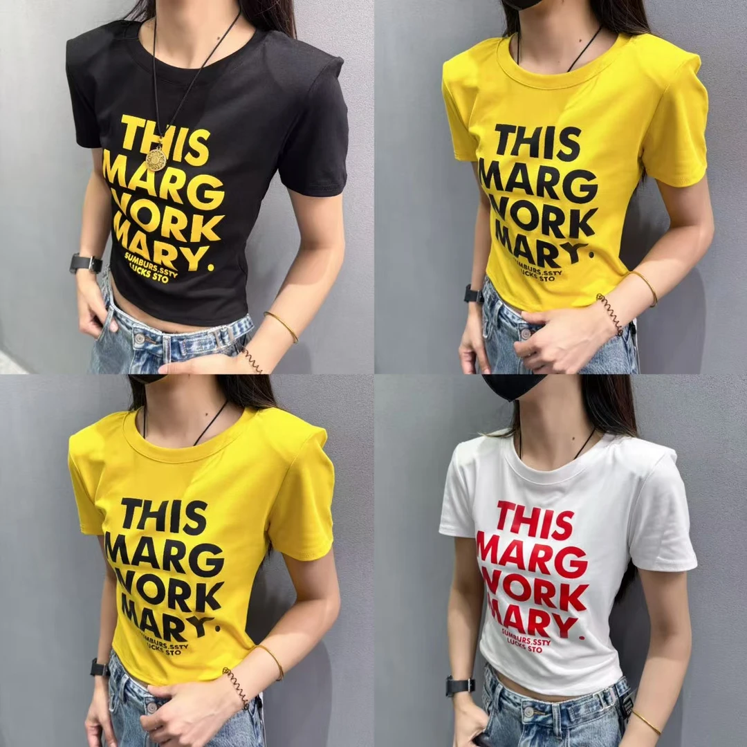 1635美式复古字母印花短袖T恤女春夏设计感半袖短款上衣