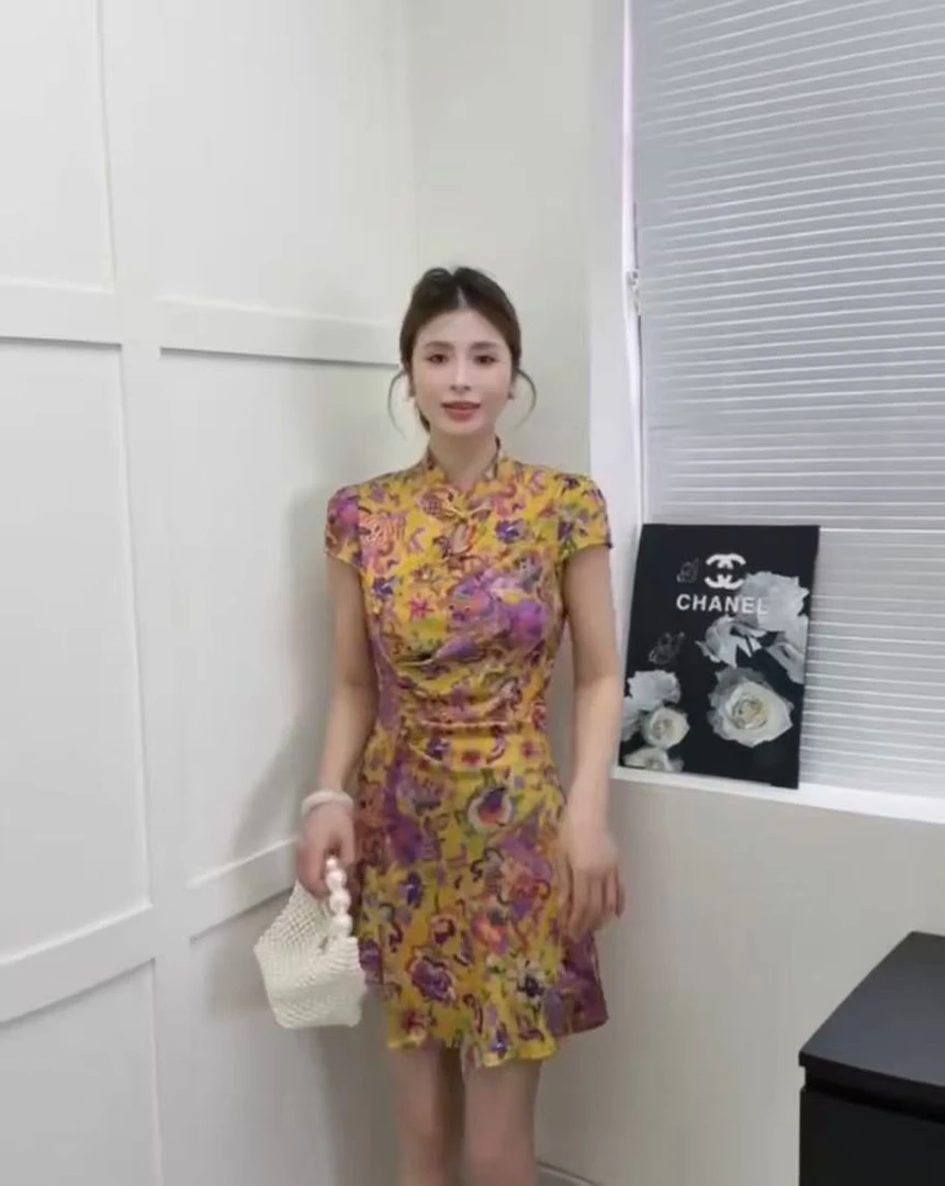 86319新中式复古国风短袖旗袍连衣裙+短裤两件套女夏季新款套装潮