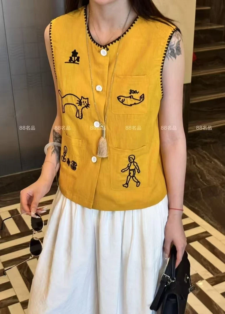 夏季新款韩系卡通刺绣无袖背心衬衫6677-830