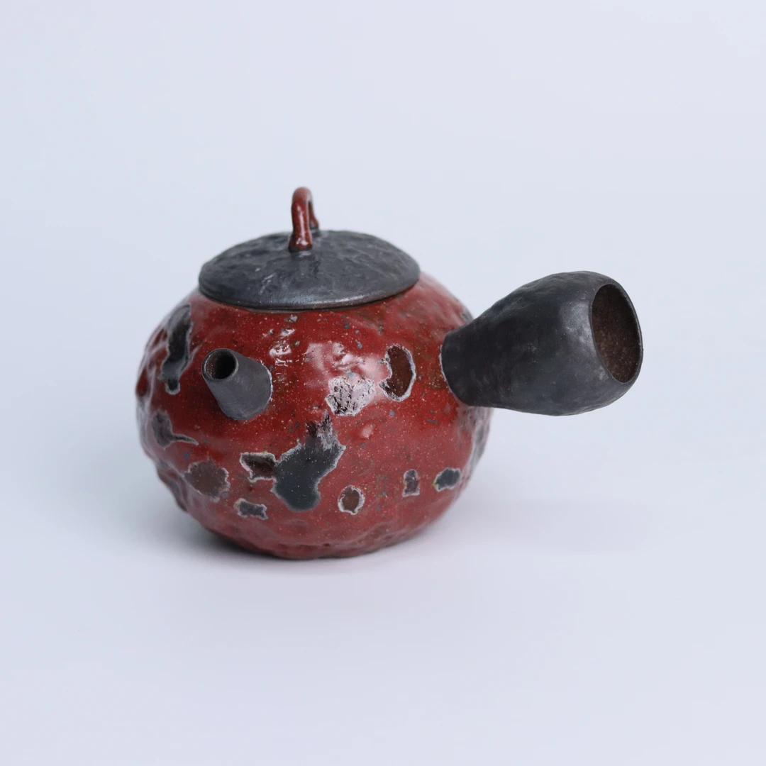 新12134粗陶红色侧把壶