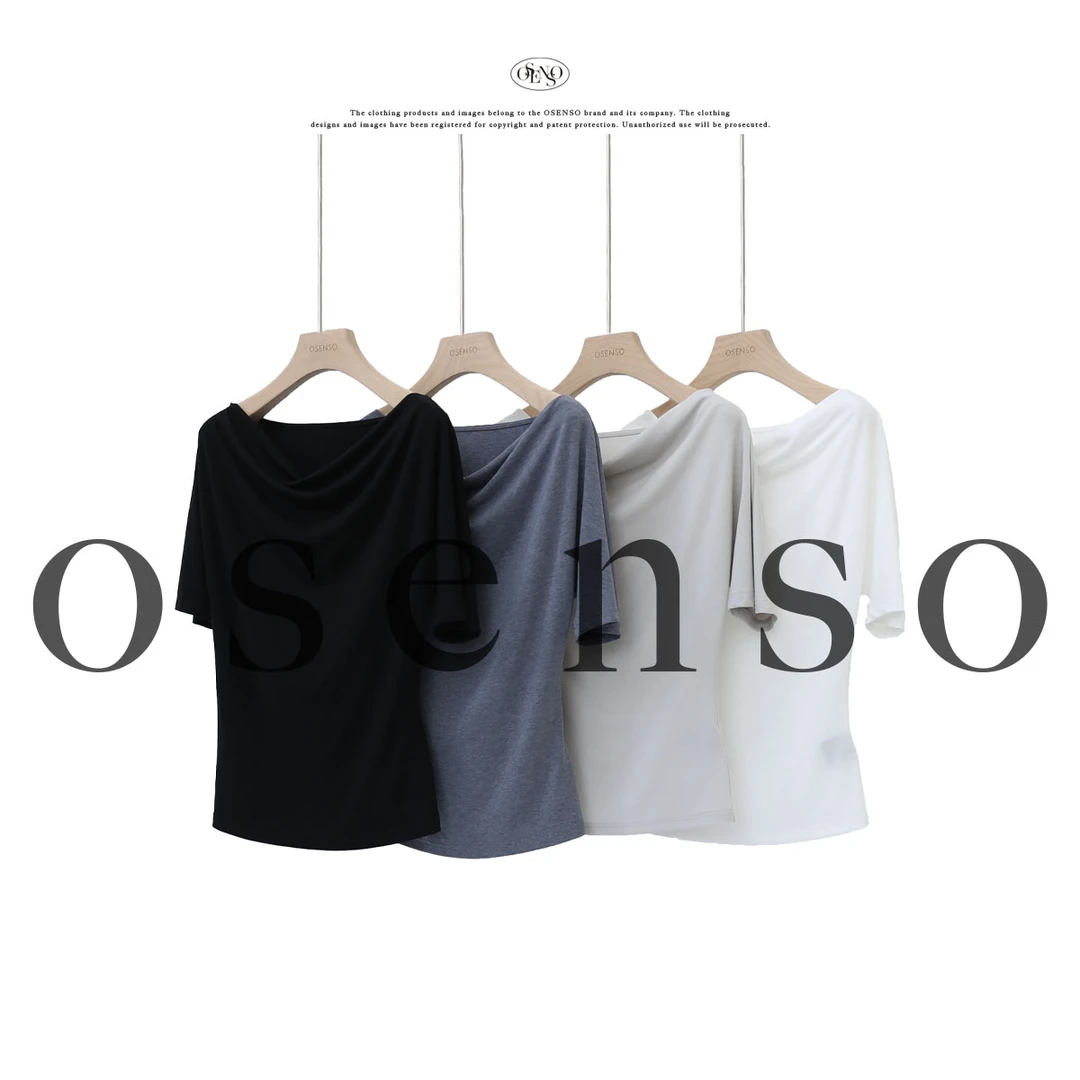 OSENSO“滑滑T”休闲设计感百搭气质斜领T恤TX250431
