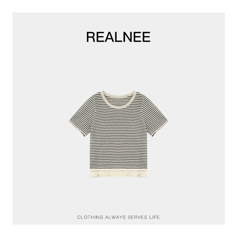 EEII【轻盈流苏】极简‘亚麻+莱赛尔’条纹花纱上衣舒适主义03816