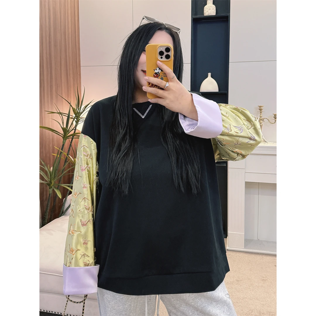 断码捡漏~星梦绮行 / 国风款拼接卫衣8126花契200斤胖mm春季新款