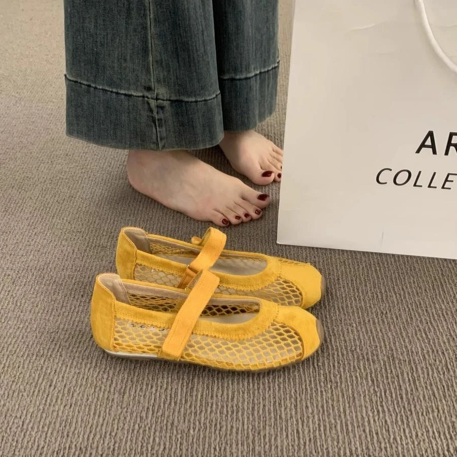 小众设计感镂空夏季透气女鞋网纱玛丽珍鞋子不累脚软底网面芭蕾风