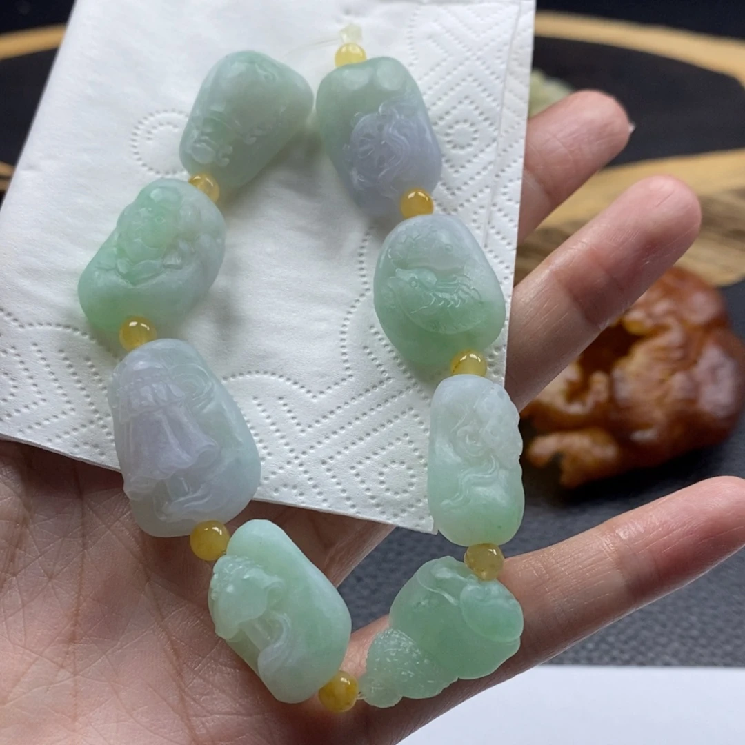 只***买定制翡翠未镶嵌吉祥八宝