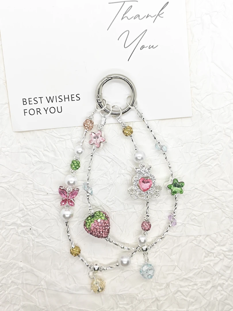 双链创意个性小清新闪钻手机链时尚高颜值手机挂饰包包挂件 D010