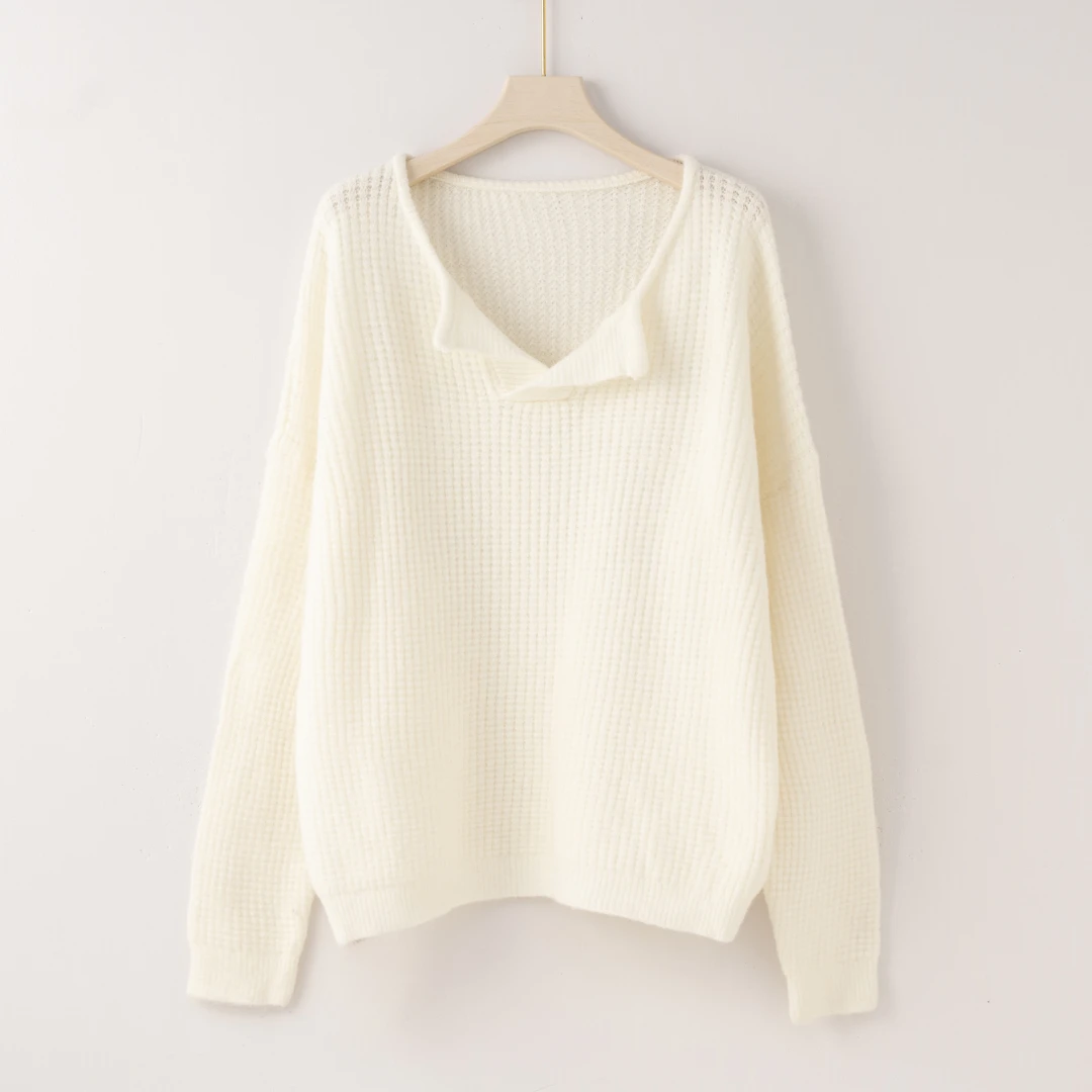 Q2691【特价-占单者限购】肌理感格纹百搭长袖毛衣