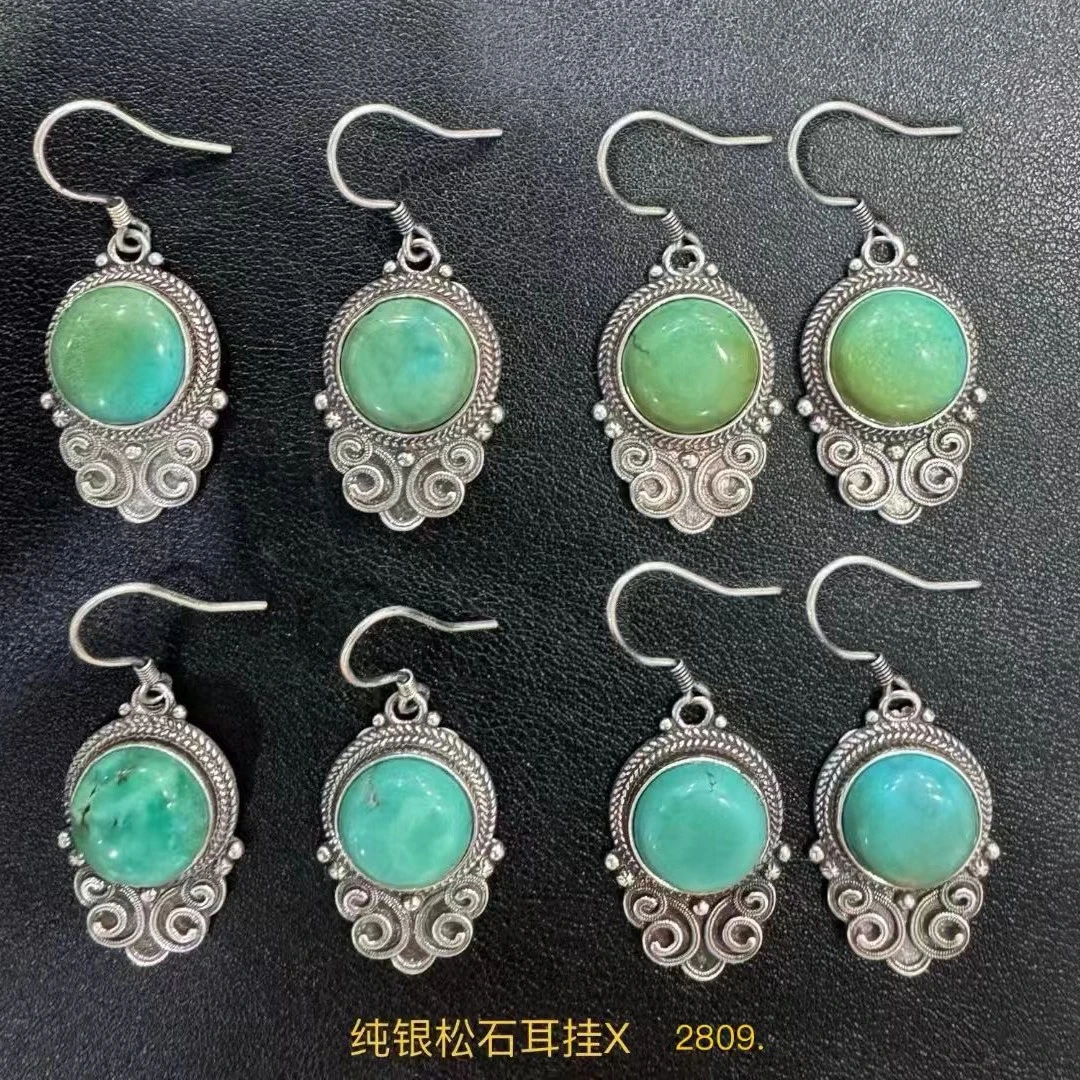 足银耳饰 手工镶嵌波西米亚风耳饰耳环耳坠