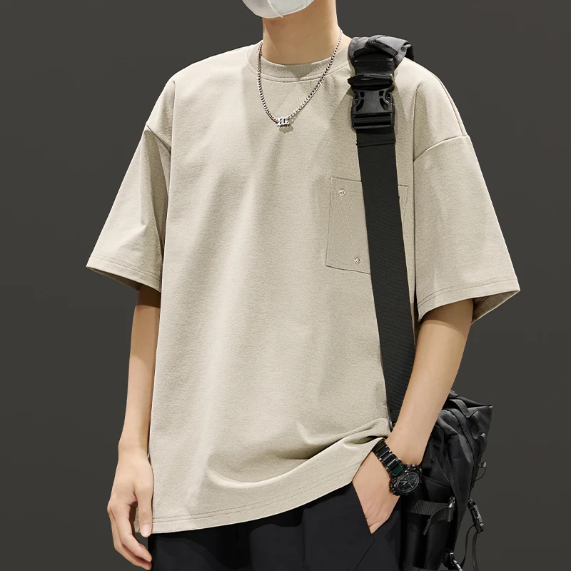 冰丝薄款短袖t恤男士夏季宽松圆领薄款半袖上衣休闲潮流打底衫男