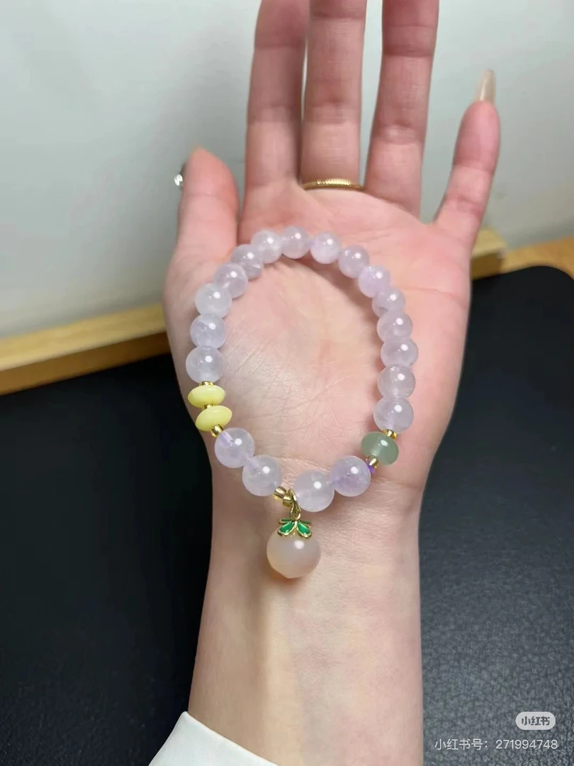 新疆天山翠 手链女款冰透 网红桃心 国风女士时尚