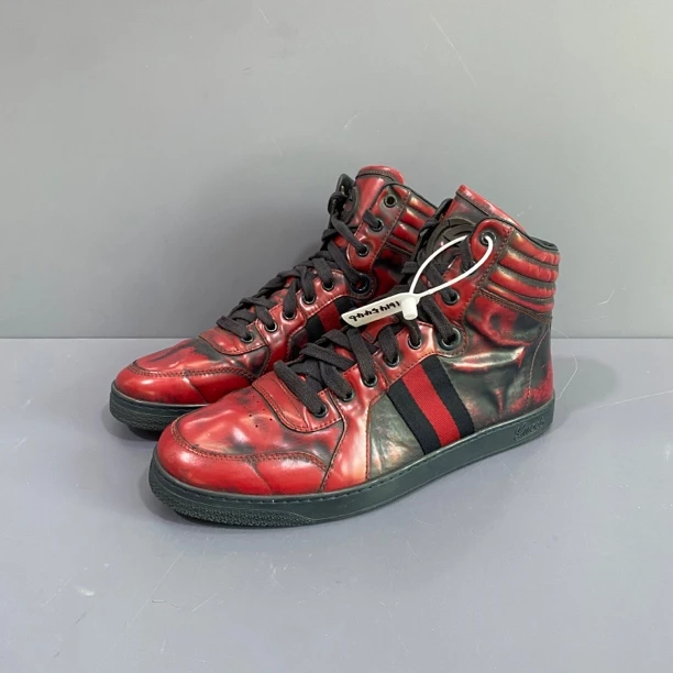 95新 GUCCI/古驰 41码 gucci古驰黑红 高帮板鞋 休闲鞋 成色很新
