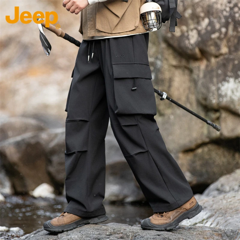 Jeep吉普2025春秋新款工装裤男士宽松多口袋冲锋裤运动休闲长裤子