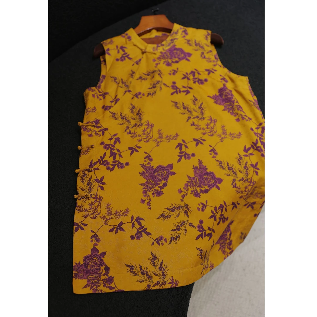 勾丝-【紫金】良辰媄锦桑蚕丝红云纱无袖国风上衣衣长约76CM