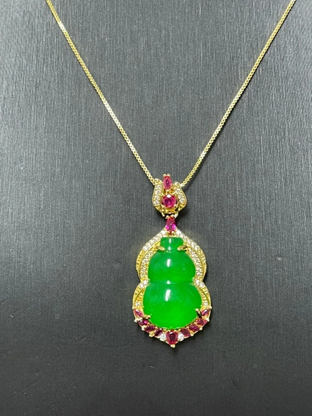 翡翠葫芦吊坠14k金