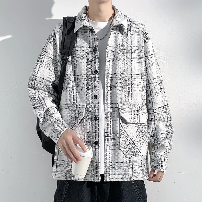 美式复古潮流小香风格子外套男2025秋冬新款宽松休闲百搭夹克外套