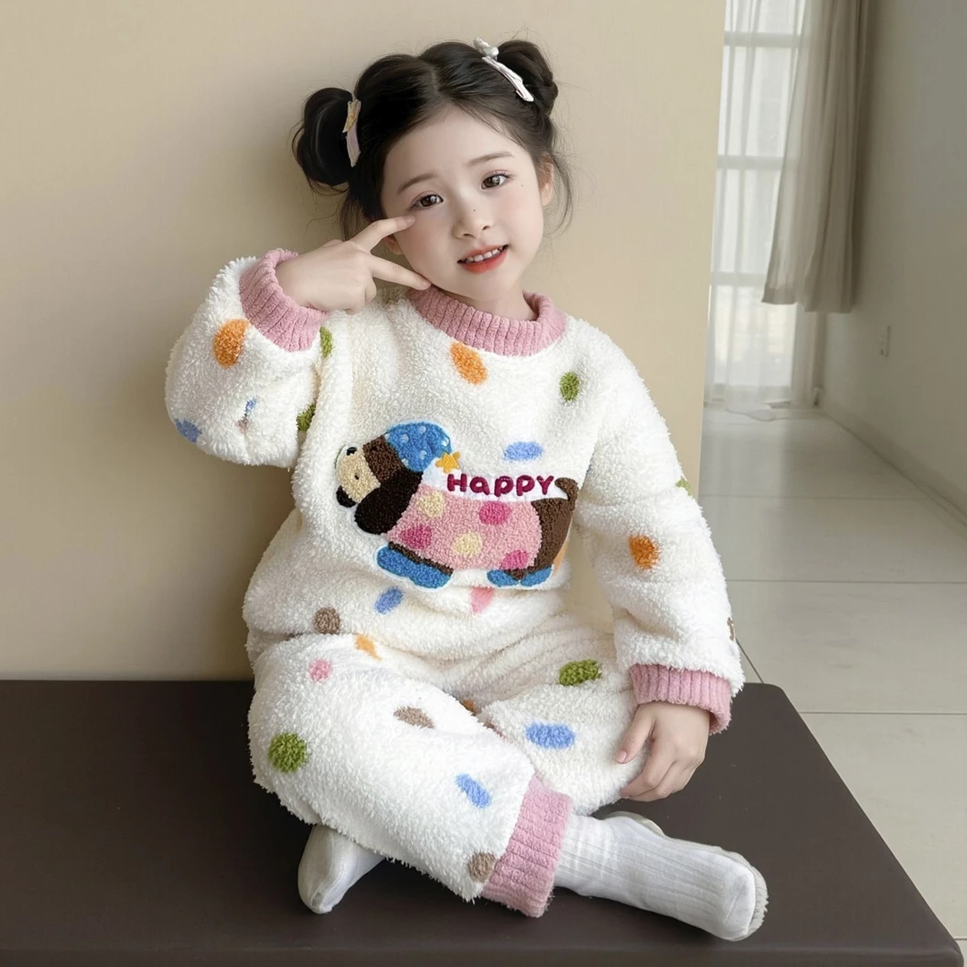 儿童保暖内衣套装女童秋冬季加绒加厚两件套女孩洋气休闲毛毛KKH