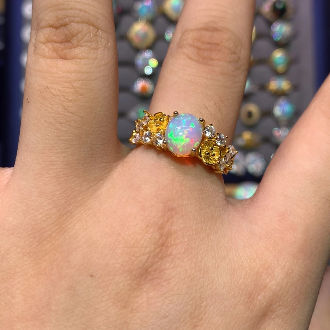 银S925镀金镶嵌欧泊戒指