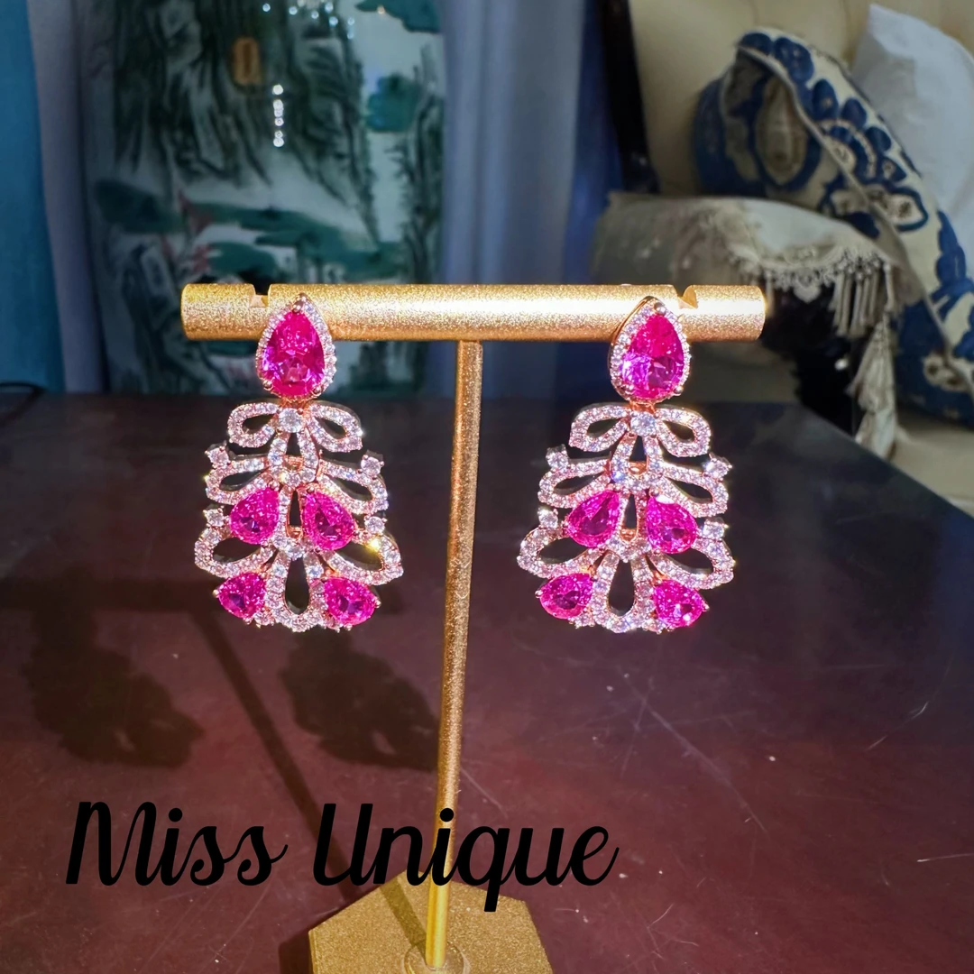 B1309外贸五颗红刚水滴耳环