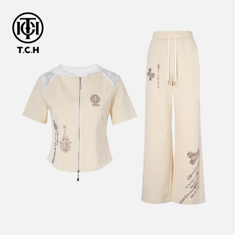 【现货】TCH私服烫钻工艺休闲百搭舒适套装女T75B07E1016轻奢tch