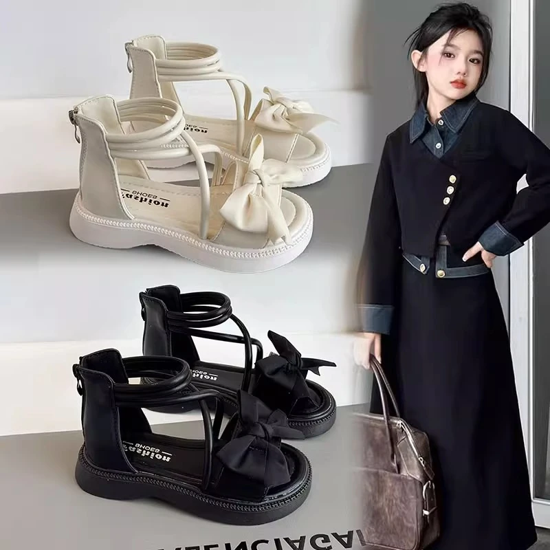 女童凉鞋公主2025新款夏季夏款蝴蝶结爆款中大童洋气软底罗马高帮
