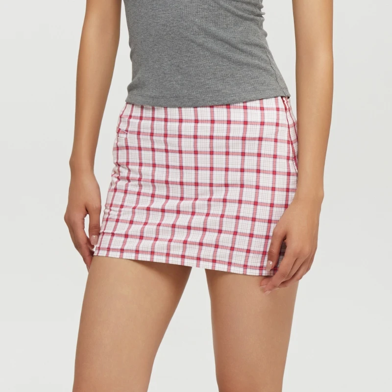 Oneup格子短裤裙显瘦高腰时尚休闲女士夏季修身格纹春夏春夏透气