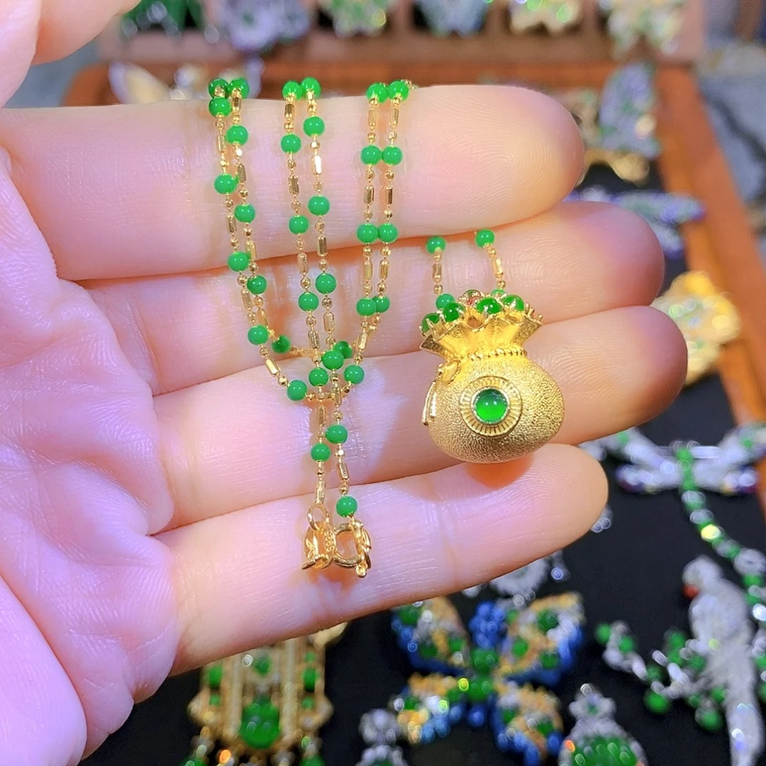 吊坠(不含链)银S925镀金镶嵌翡翠