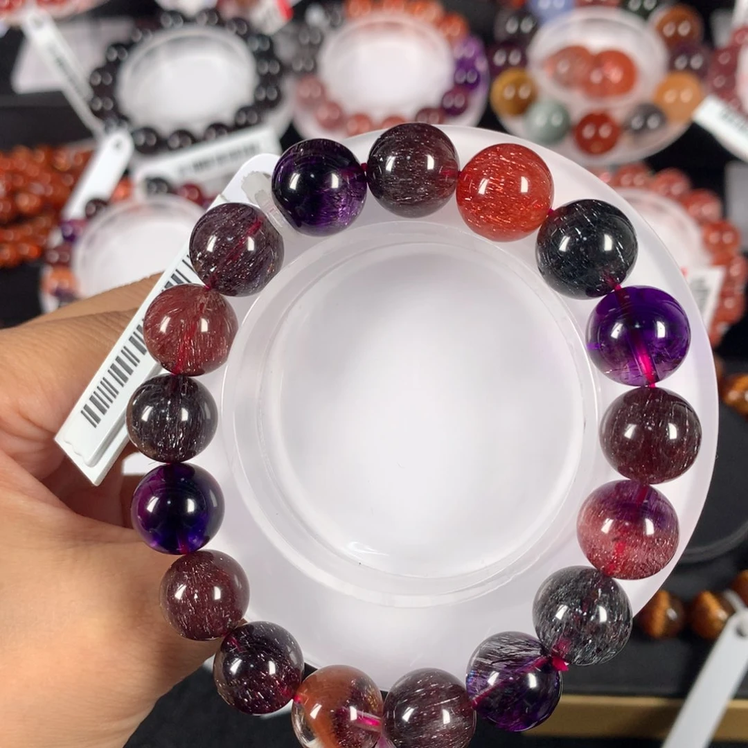 水晶手链未镶嵌稀有的黑加仑12.8mm