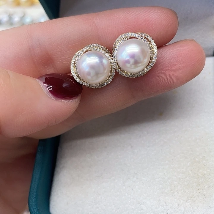 银S925镶嵌海水珍珠耳饰