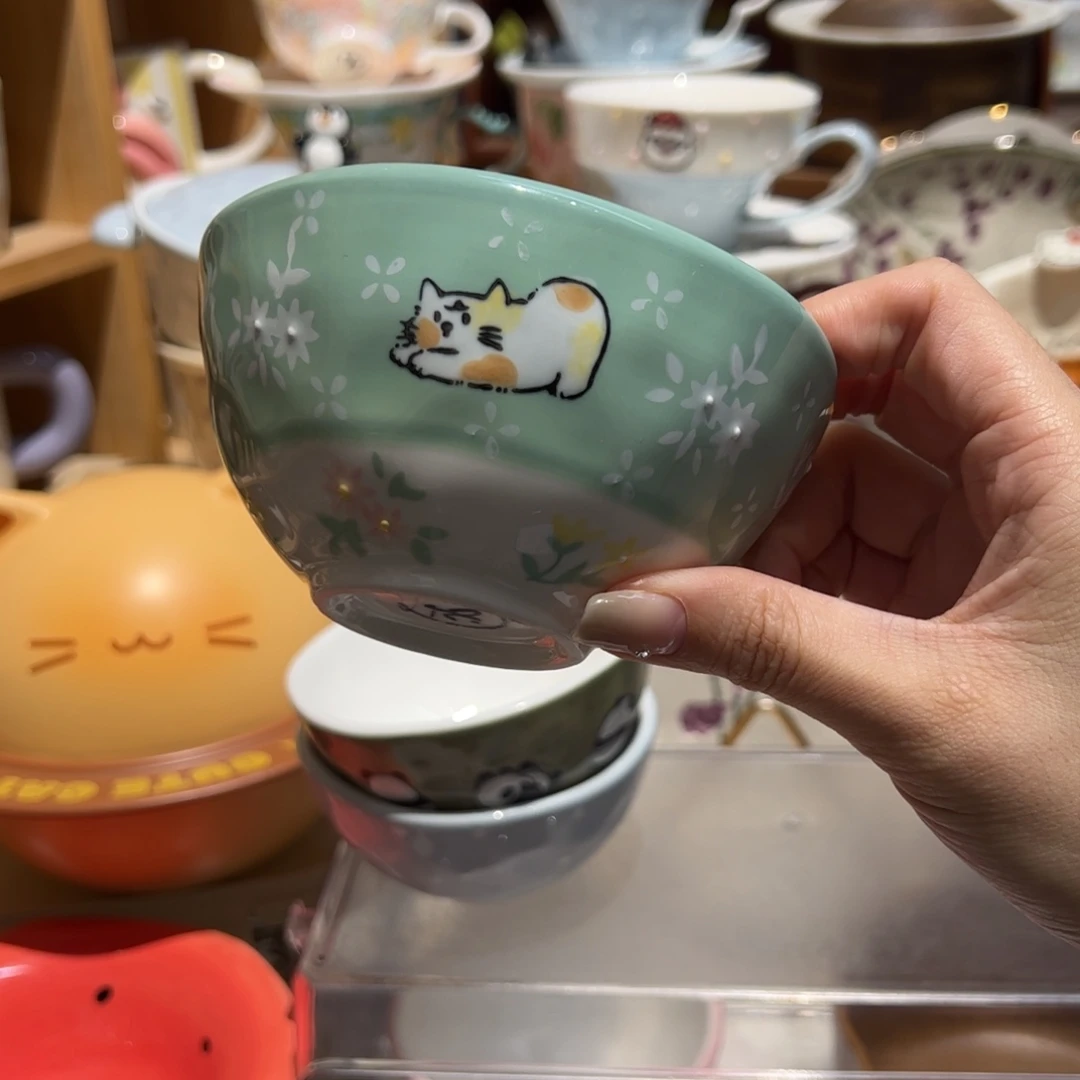 可爱小猫咪米饭碗绿色