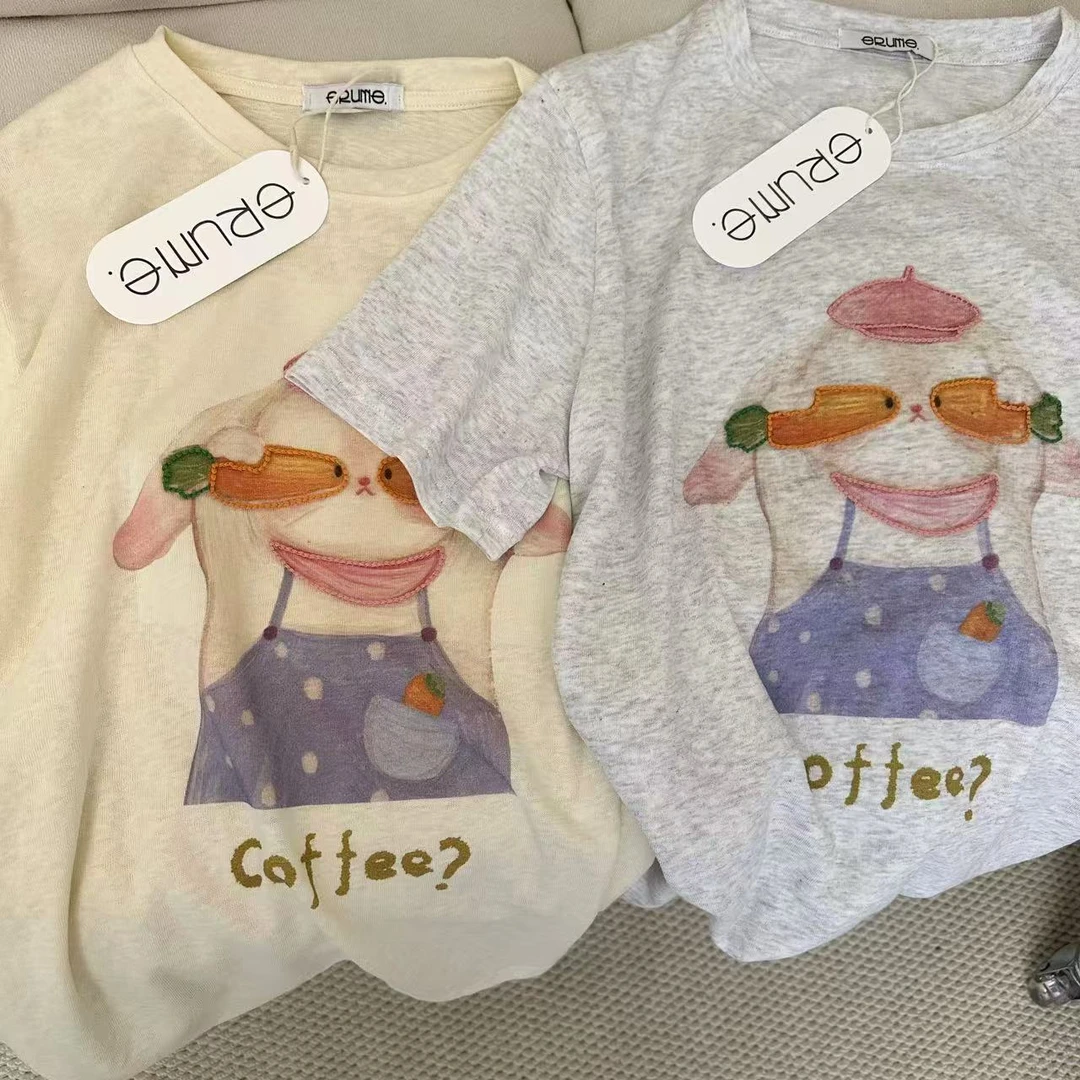 千万祖贤「 立体卡通」韩国减龄圆领刺绣宽松短袖t恤打底衫女#5575