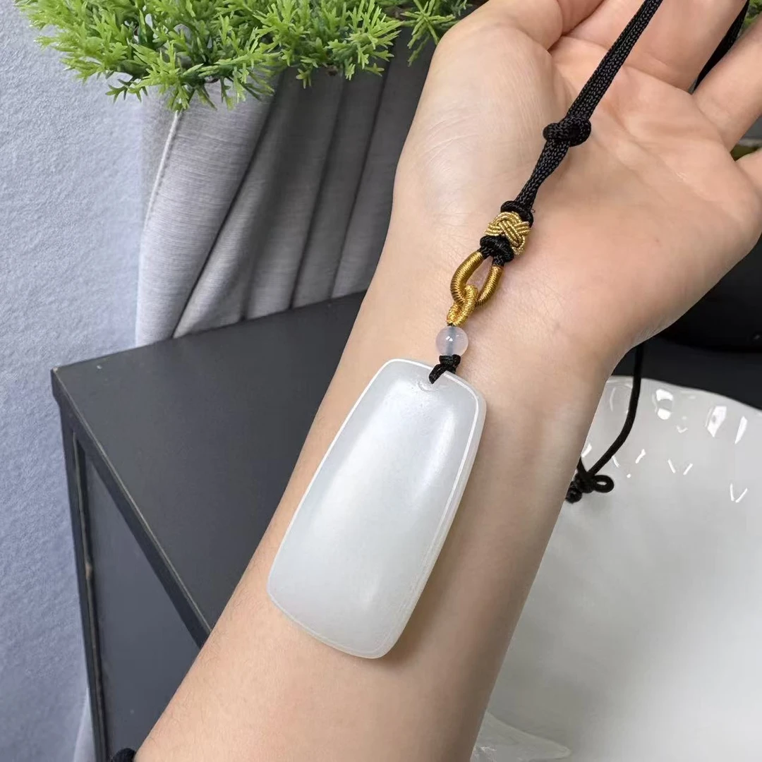 和田玉俄料白玉无事牌梯形51*27*10