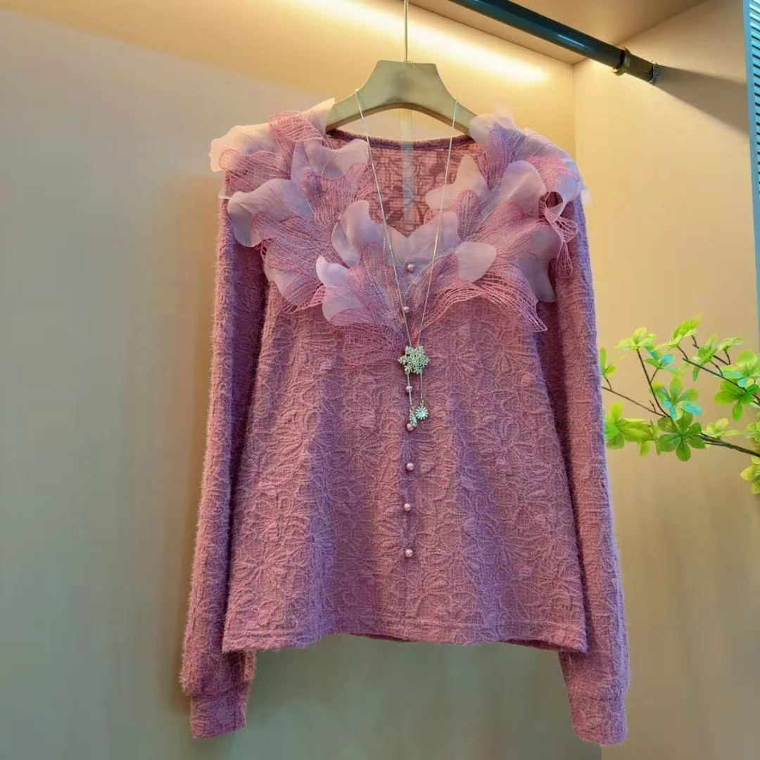 新款立体雕花设计感气质减龄显瘦遮肉百搭打底上衣（衣长65左右）