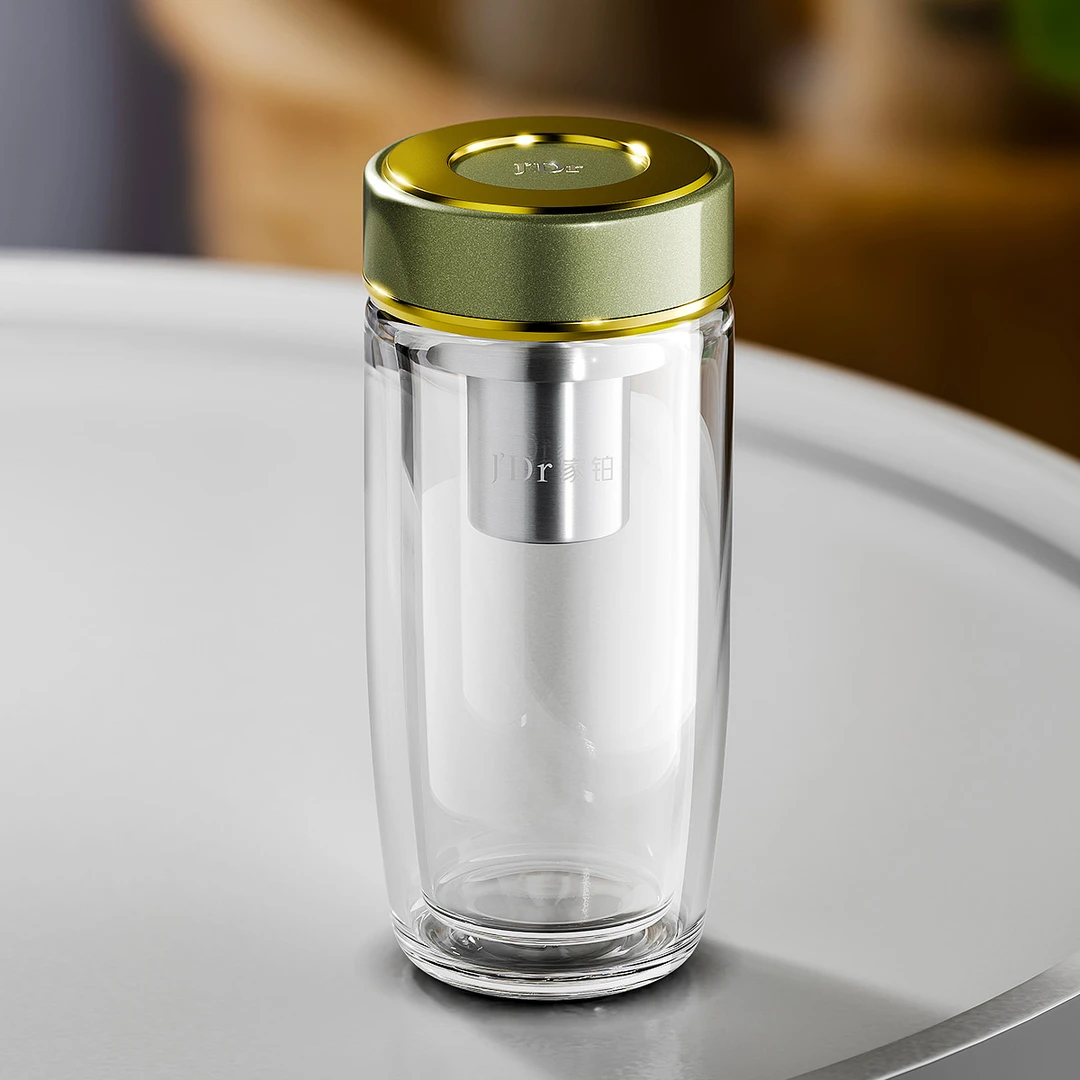 万象高档车载双层玻璃杯便携男女士家用送礼透明泡茶杯高颜值耐热