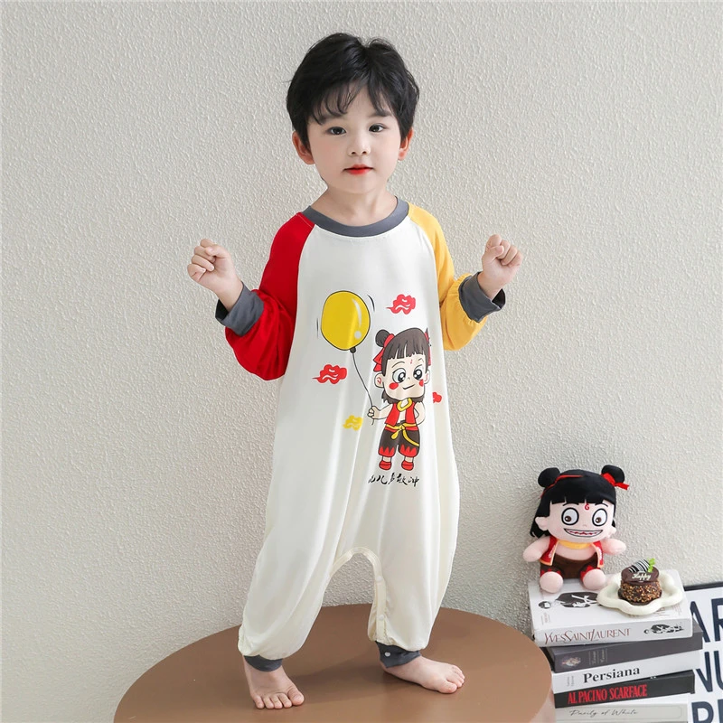 男童莫代尔连体睡衣婴幼儿宝宝空调服夏款男孩爬服儿童防着凉睡袋