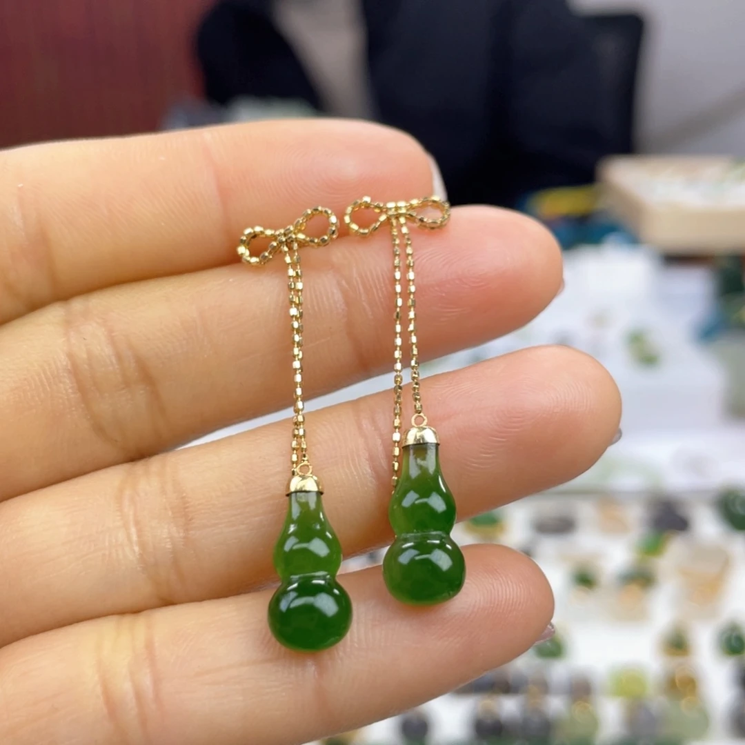 和田玉耳饰18K金镶嵌