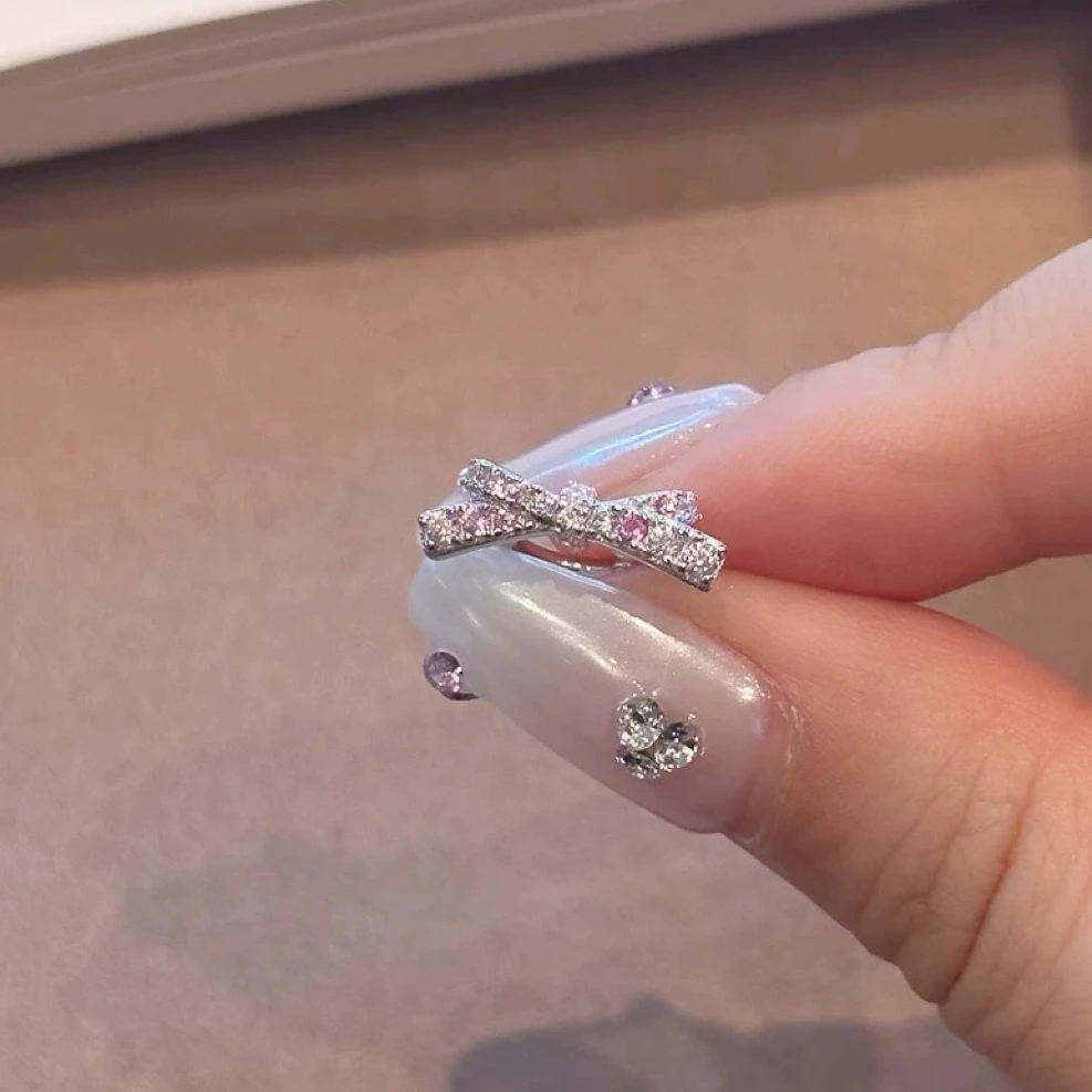 铜合金耳饰 Q093 精致微镶飘带蝴蝶结无耳洞耳骨夹甜美气质耳饰