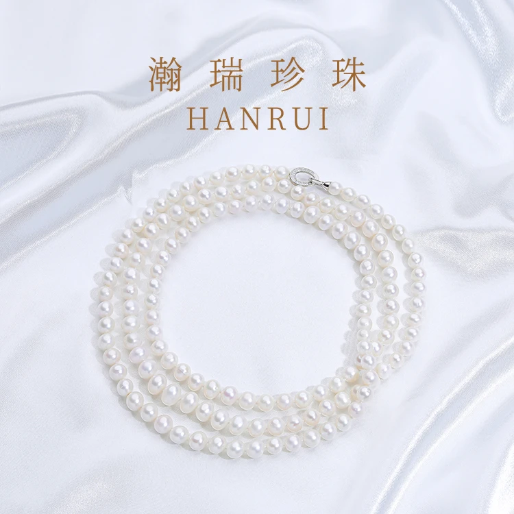 婵婵【长相思】无核淡水近正圆高强光长款珍珠链旗袍链7-9mm之间