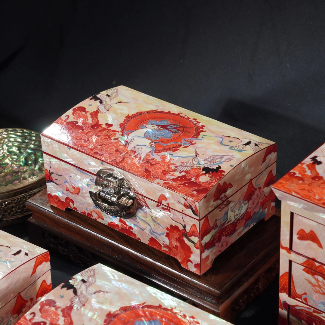 （限量发行月光贝）九色鹿锁头螺钿工艺首饰盒收藏送礼收纳盒国潮风