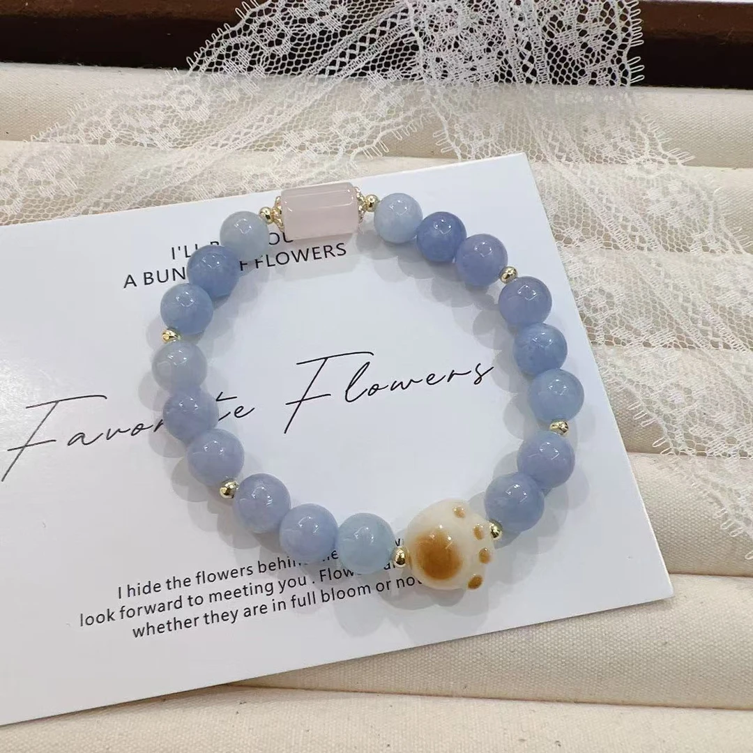 X446蓝玉髓小猫爪粉晶柱子仙气款手链饰品 多样性发一