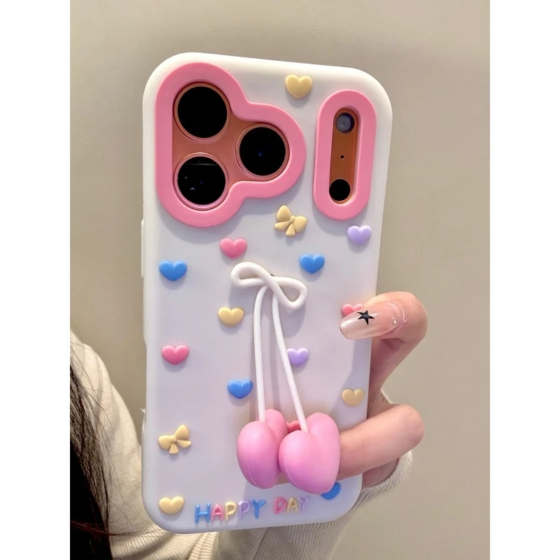 适用苹果iphone17promax硅胶软壳16pro爱心15ins挂件14可爱手机壳