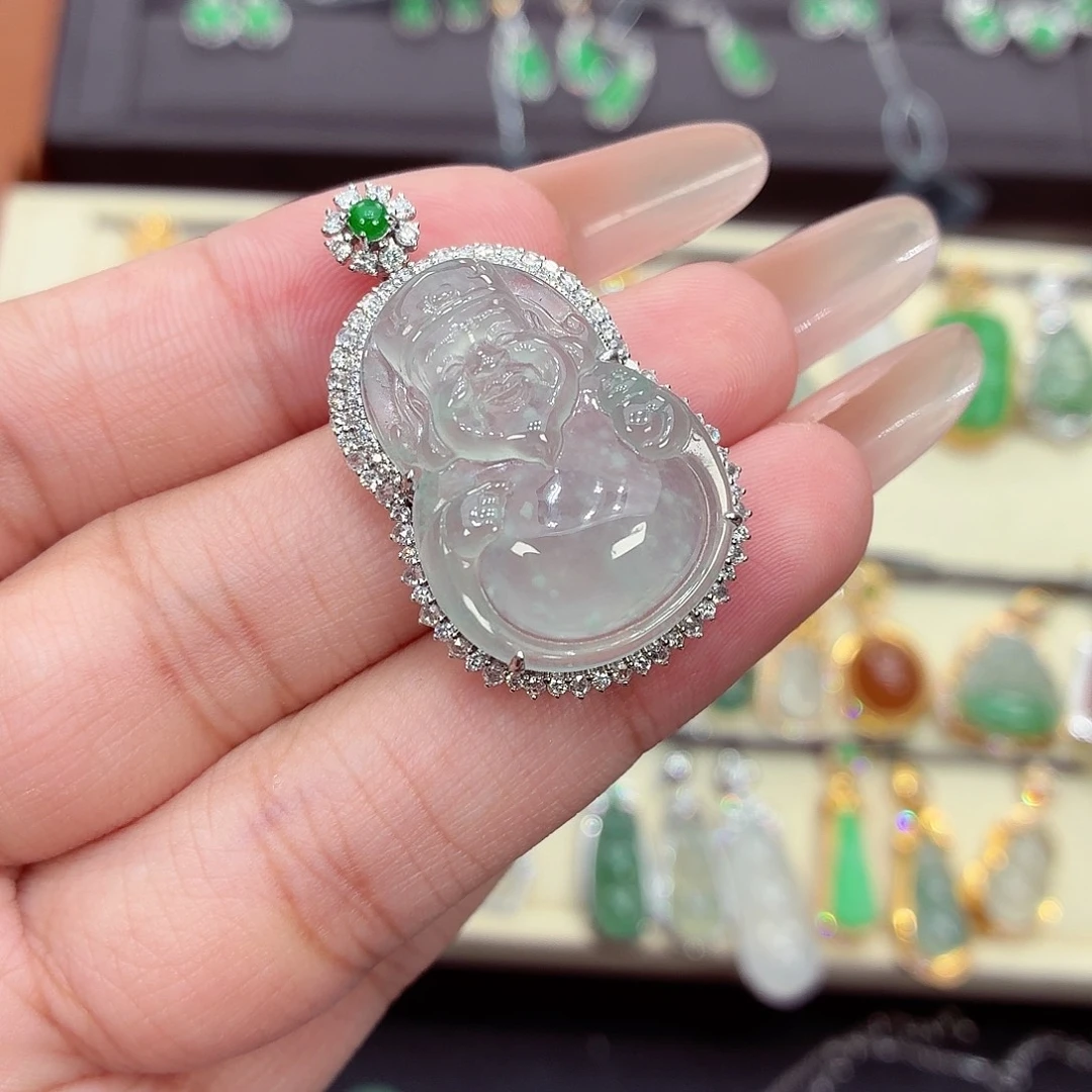 翡翠18K金镶嵌吊坠(不含链)